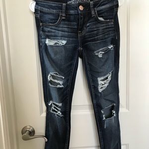 AEO Dark Wash Distressed Skinny Jeans